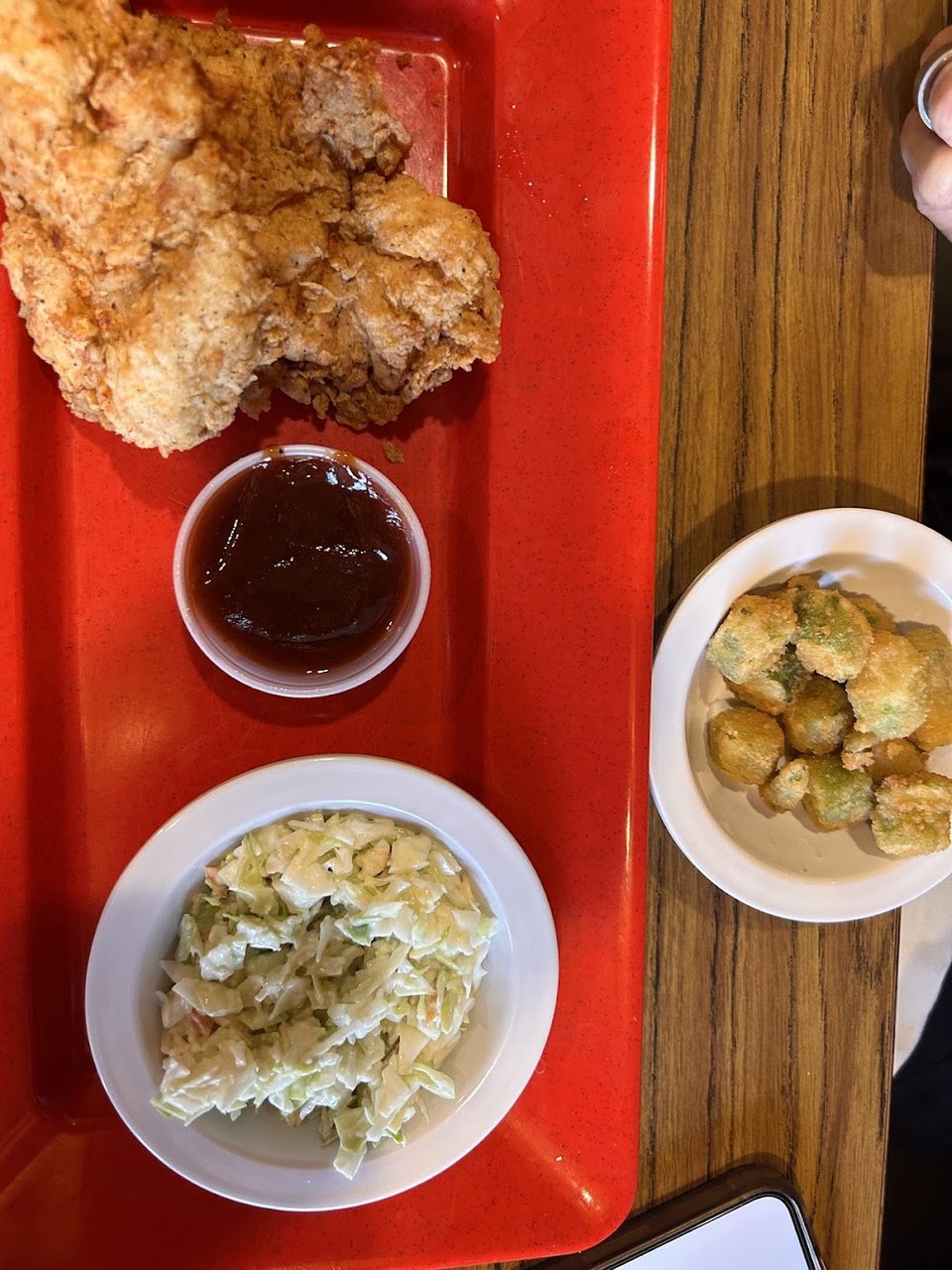 Fried Chicken with Coleslaw and Okra