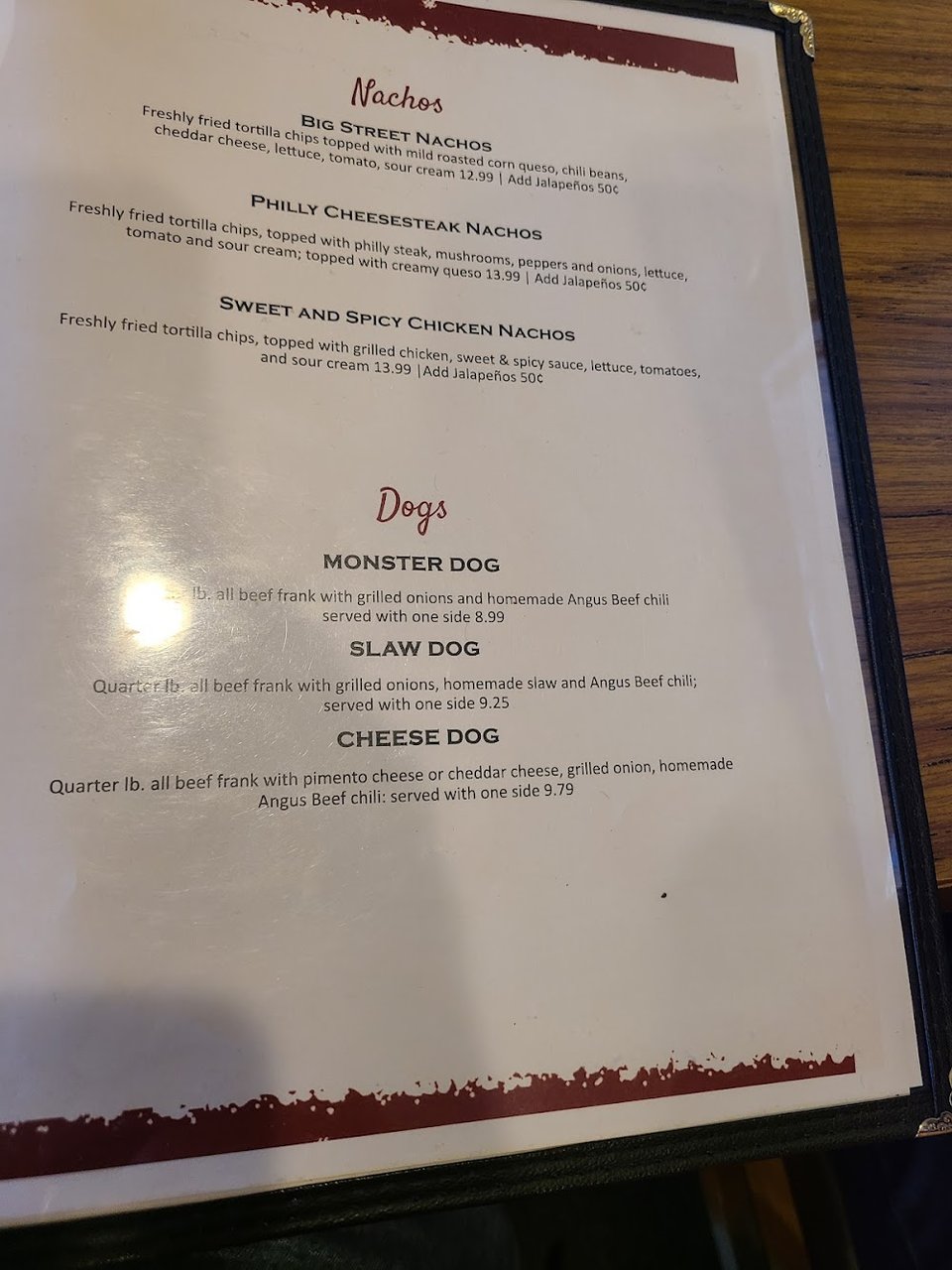 American restaurant menu with appetizers and classic plates.